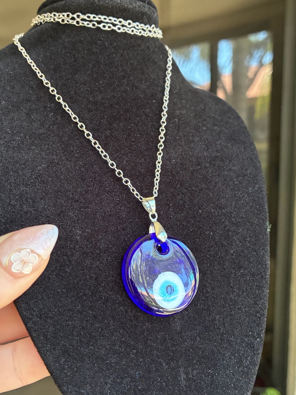 Handmade Blue Glass Evil Eye Pendant Necklace - Picture 2 of 7